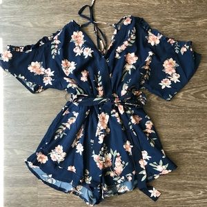Navy Blue Floral Romper 🌸
